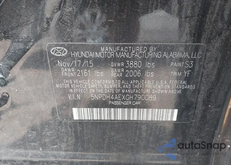 2016 Hyundai Elantra Se from USA, damaged, VIN 5NPDH4AEXGH790089